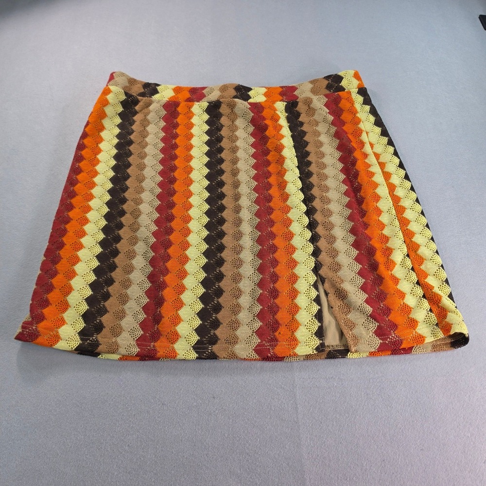 Chevron Crochet Mini Skirt Orange Brown Lined Boho Retro 70s Festival L